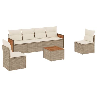 vidaXL 7-delige Loungeset met kussens poly rattan beige