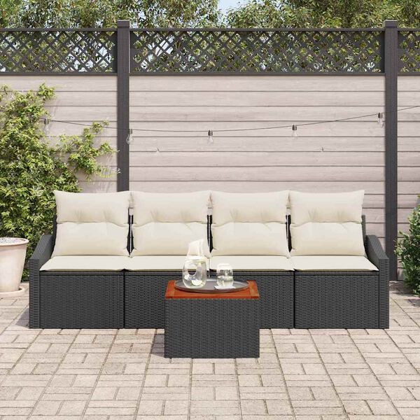 vidaXL Tuinbankenset met kussen 5 pcs Zwart poly rattan