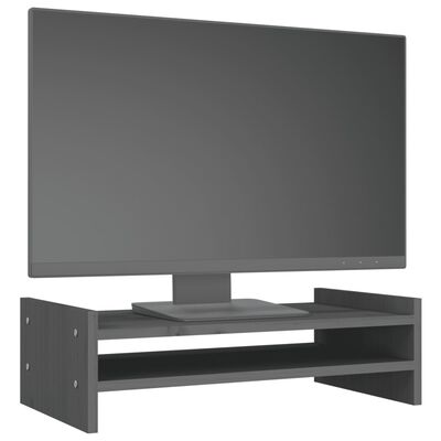vidaXL Monitorstandaard 50x27x15 cm massief grenenhout grijs