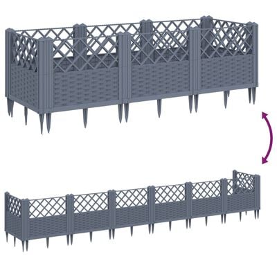 vidaXL Plantenbak met pinnen 123,5x43,5x43,5 cm polypropeen grijs