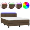 vidaXL Boxspring met matras en LED stof donkerbruin 140x200 cm
