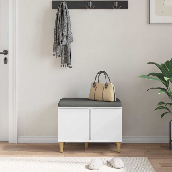 vidaXL Halbank met kussen met opslag met de deur Wit 60 x 38 x 46 cm