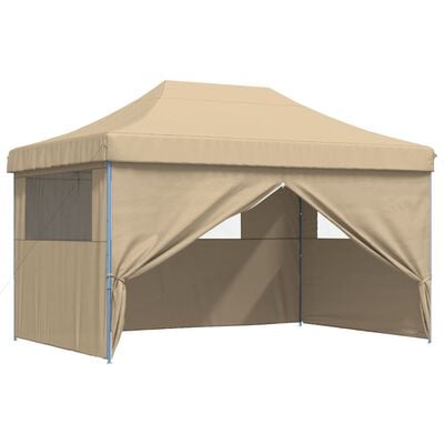 vidaXL Partytent inklapbaar pop-up met 4 zijwanden beige