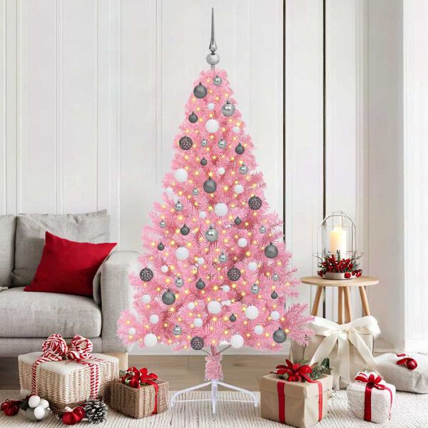 vidaXL Kunstmatig Voorverlicht Kerstboom met 300 LED Roze 180 cm PVC