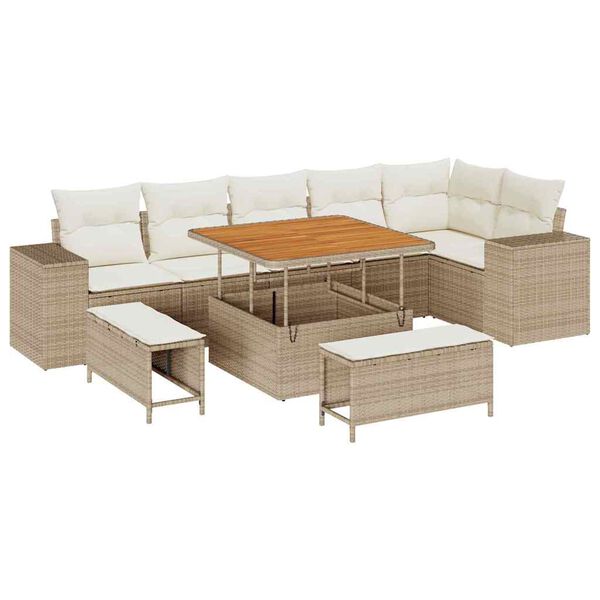 vidaXL Tuin Sofa Set met kussen 9 pcs Beige en Cr&egrave;me poly rattan