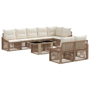 vidaXL Tuinbankenset 9 st Beige en Cr&egrave;me Wit poly rattan