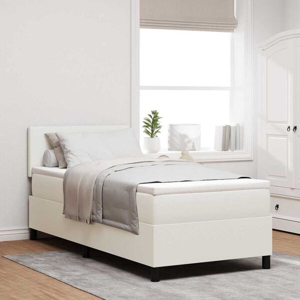 vidaXL Boxspring bed Cr&egrave;me en Wit 203 x 80 x 88 cm Katoenen stof