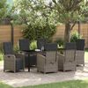 vidaXL Tuin eettafelset met kussen 7 pcs Grijs poly rattan