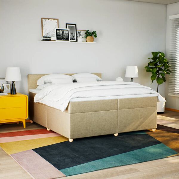 vidaXL Boxspring met matras stof cr&egrave;mekleurig 200x200 cm