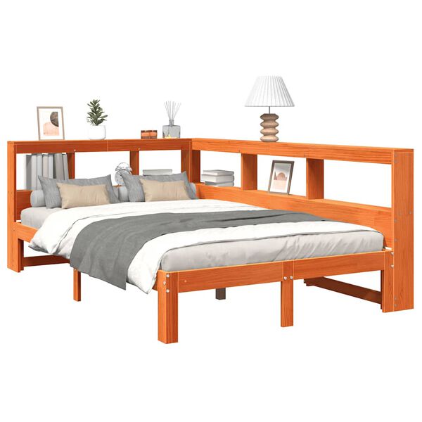 vidaXL Bed met boekenkast zonder matras grenenhout wasbruin 120x200 cm