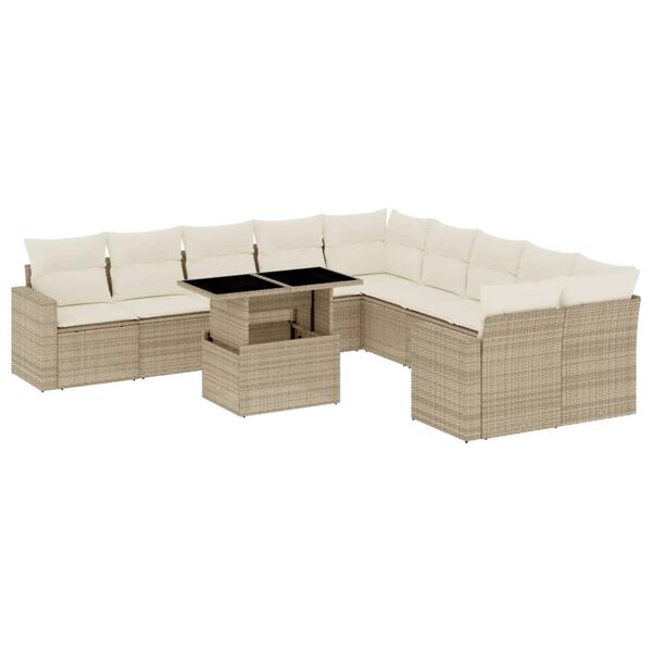 vidaXL 11-delige Tuinset met kussens poly rattan beige