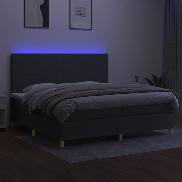 vidaXL Boxspring met matras en LED stof donkergrijs 200x200 cm