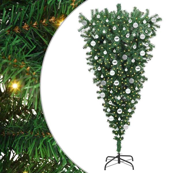 vidaXL Opwaarts Kunstkerstboom met Bollen Set Groen 180 cm PVC