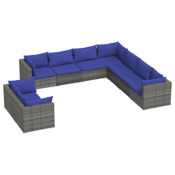 vidaXL 9-delige Loungeset met kussens poly rattan grijs