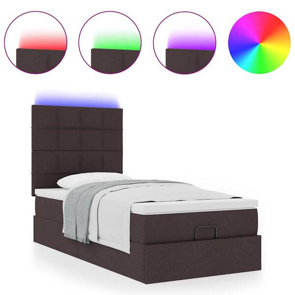 vidaXL Bed poef met matras en LED's 90x200 cm stof donkerbruin