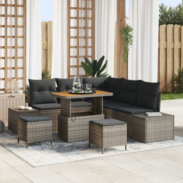 vidaXL Tuin Sofa Set met kussen 8 pcs Grijs Poly riet