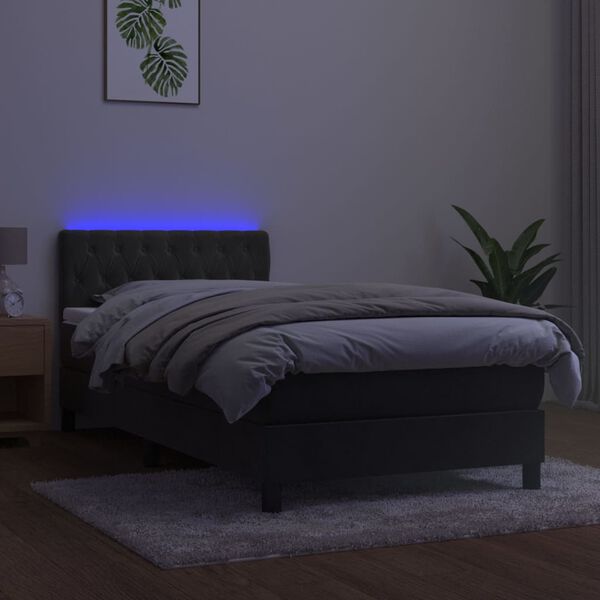 vidaXL Boxspring met matras en LED fluweel donkergrijs 100x200 cm