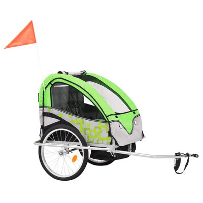 vidaXL Kinderfietskar en wandelwagen 2-in-1 groen en grijs