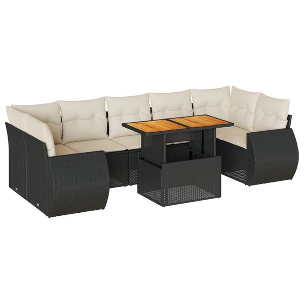 vidaXL 8-delige Loungeset met kussens poly rattan zwart