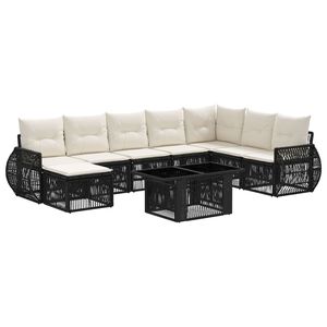 vidaXL Tuinbankenset 9 st Zwart en Cream Wit poly rattan