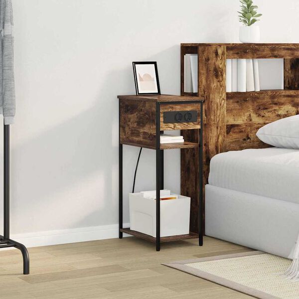 vidaXL Nachtkastje Gerookt eiken 41 x 28 x 76 cm Bewerkt hout