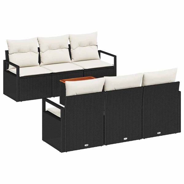 vidaXL Tuinbankenset met kussen 7 pcs Zwart poly rattan