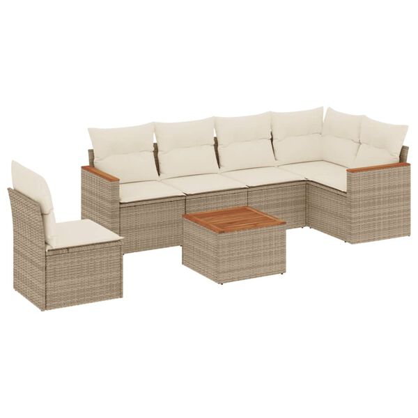 vidaXL 7-delige Loungeset met kussens poly rattan beige