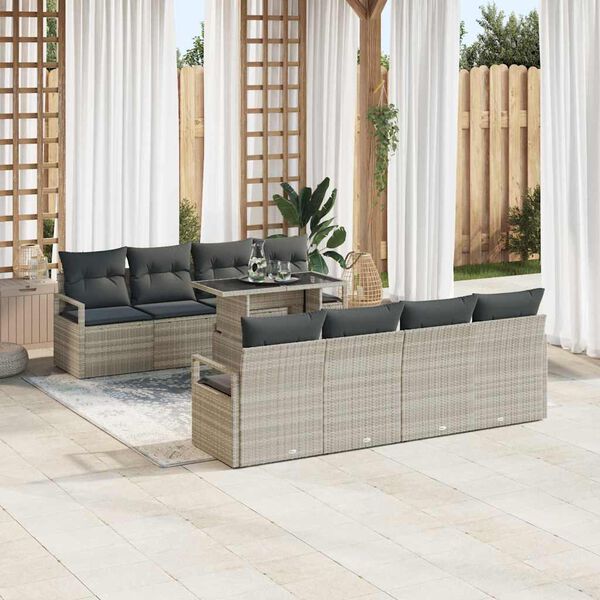 vidaXL Tuin Sofa Set met opslag 9 pcs Lichtgrijs poly rattan