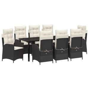 vidaXL Tuin eettafelset met kussen 9 pcs Zwart poly rattan