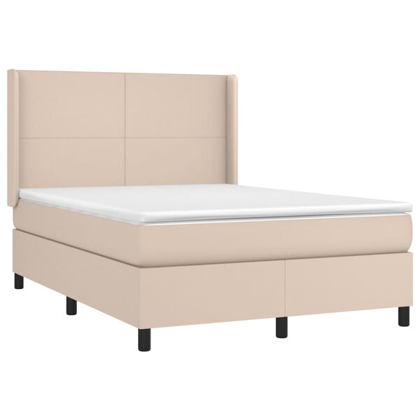 vidaXL Boxspring met matras kunstleer cappuccinokleurig 140x190 cm