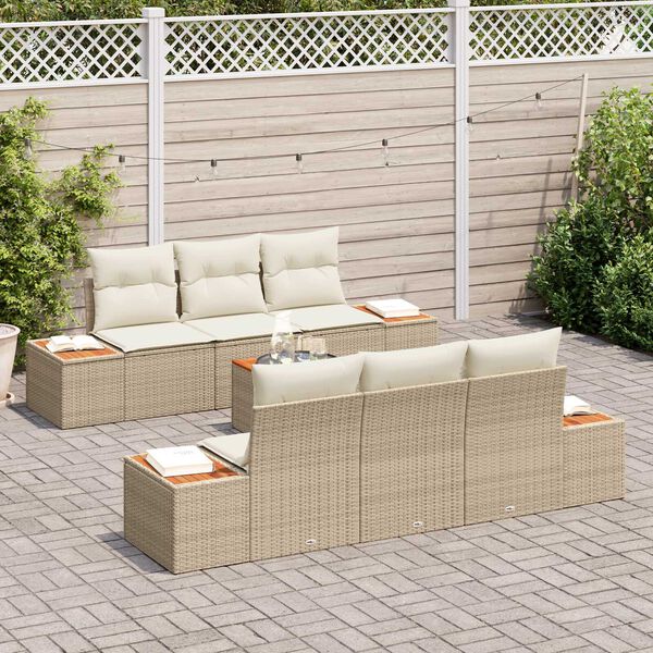 vidaXL Tuin Sofa Set met kussen met opslag 7 pcs Beige Poly riet