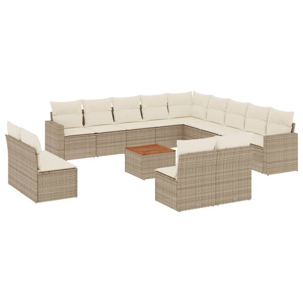 vidaXL 14-delige Loungeset met kussens poly rattan beige