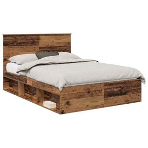 vidaXL Bedframe met lade Effen Oudhout 150 x 200 cm Massief grenenhout