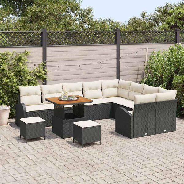 vidaXL Tuin Sofa Set met kussen 12 pcs Zwart en Cr&egrave;me 80 x 80 x 71 cm
