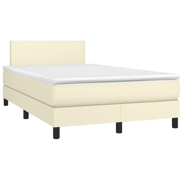 vidaXL Boxspring met matras en LED kunstleer crèmekleurig 120x200 cm