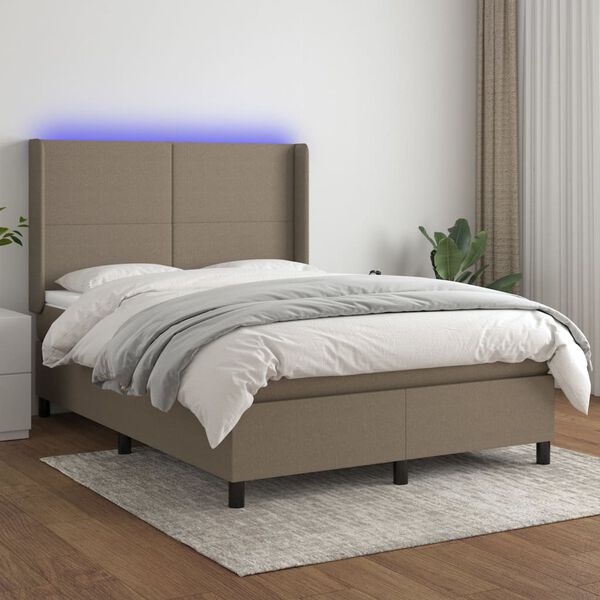 vidaXL Boxspring met matras en LED stof taupe 140x190 cm