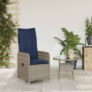 vidaXL Tuinstoel verstelbaar met kussens poly rattan grijs