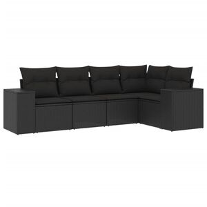 vidaXL 5-delige Loungeset met kussens poly rattan zwart