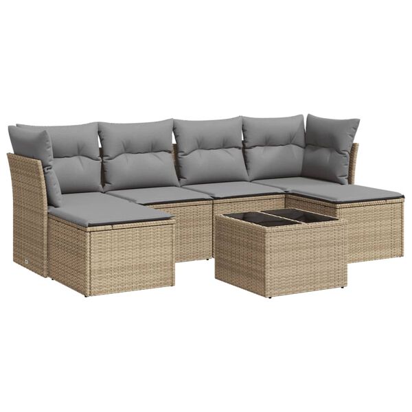 vidaXL 7-delige Loungeset met kussens poly rattan beige