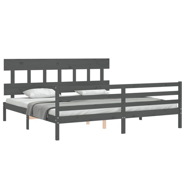 vidaXL Bedframe met hoofdbord massief hout grijs 200x200 cm