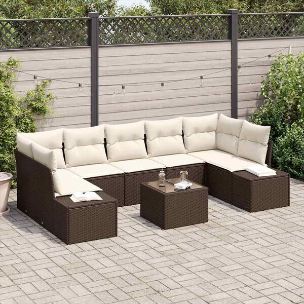 vidaXL Tuin Sofa Set met kussen 8 pcs Bruin en Cr&egrave;me poly rattan