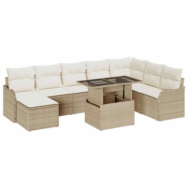 vidaXL Tuin Sofa Set met kussen met opslag 9 pcs Beige Poly riet
