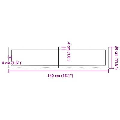 vidaXL Wastafelblad 140x30x(2-6) cm behandeld massief hout lichtbruin