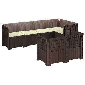 vidaXL 7-Persoons Tuinbank met Kussens Rieten Look PP Bruin