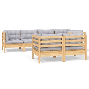 vidaXL 7-delige Loungeset met grijze kussens massief grenenhout