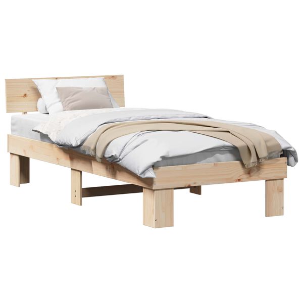 vidaXL Bedframe met hoofdeinde Naturel 90 x 200 cm Massief grenenhout