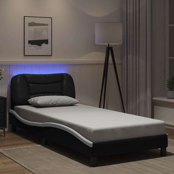 vidaXL Bedframe met LED zonder matras "Hvar" zwart en wit 80x200 cm
