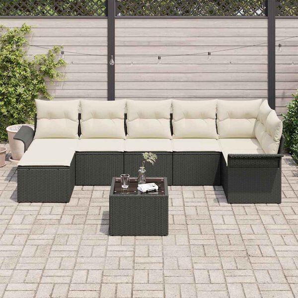 vidaXL Tuin Sofa Set met kussen 8 pcs Zwart Poly riet