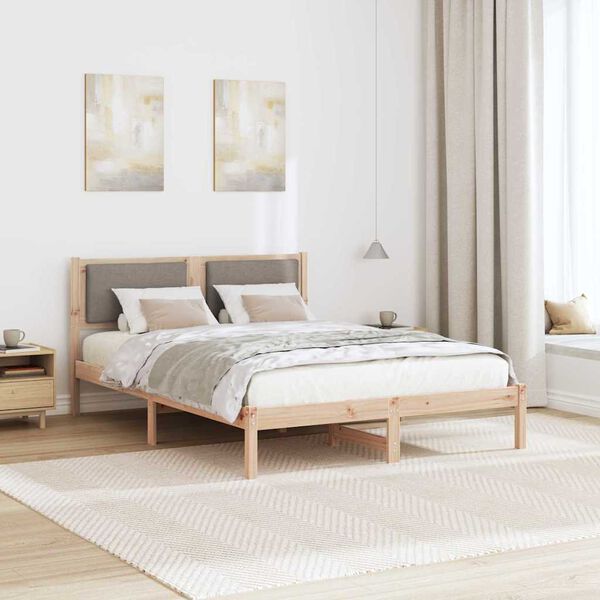 vidaXL Bedframe met hoofdeinde Taupe 140 x 200 cm Massief grenenhout