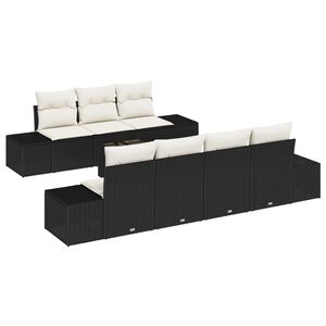 vidaXL Tuin Sofa Set met kussen 8 pcs Zwart poly rattan